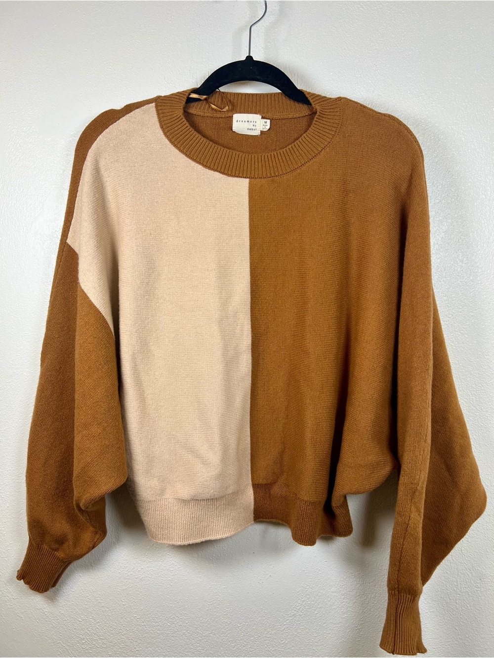 Dreamers by Debut Colorblock Knit Crewneck Sweater - Brown & Cream - Size M